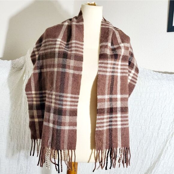 Lambwool 100% Pure Wool Brown Plaid Winter/Fall Scarf - Picture 2 of 6